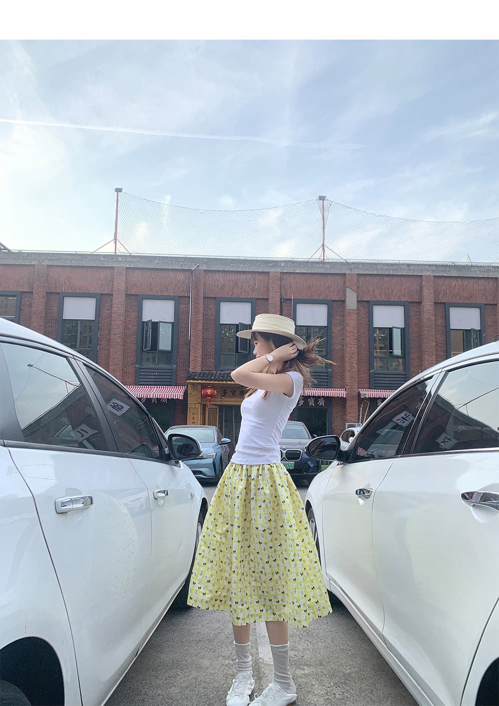 프랑스식 품격 휴가 바람 황색 꽃무늬 허리밴드 반신 스커트 여성 다용도 중간 길이 프린트 우산 치마 대외 무역 폭발 상세 이미지 7