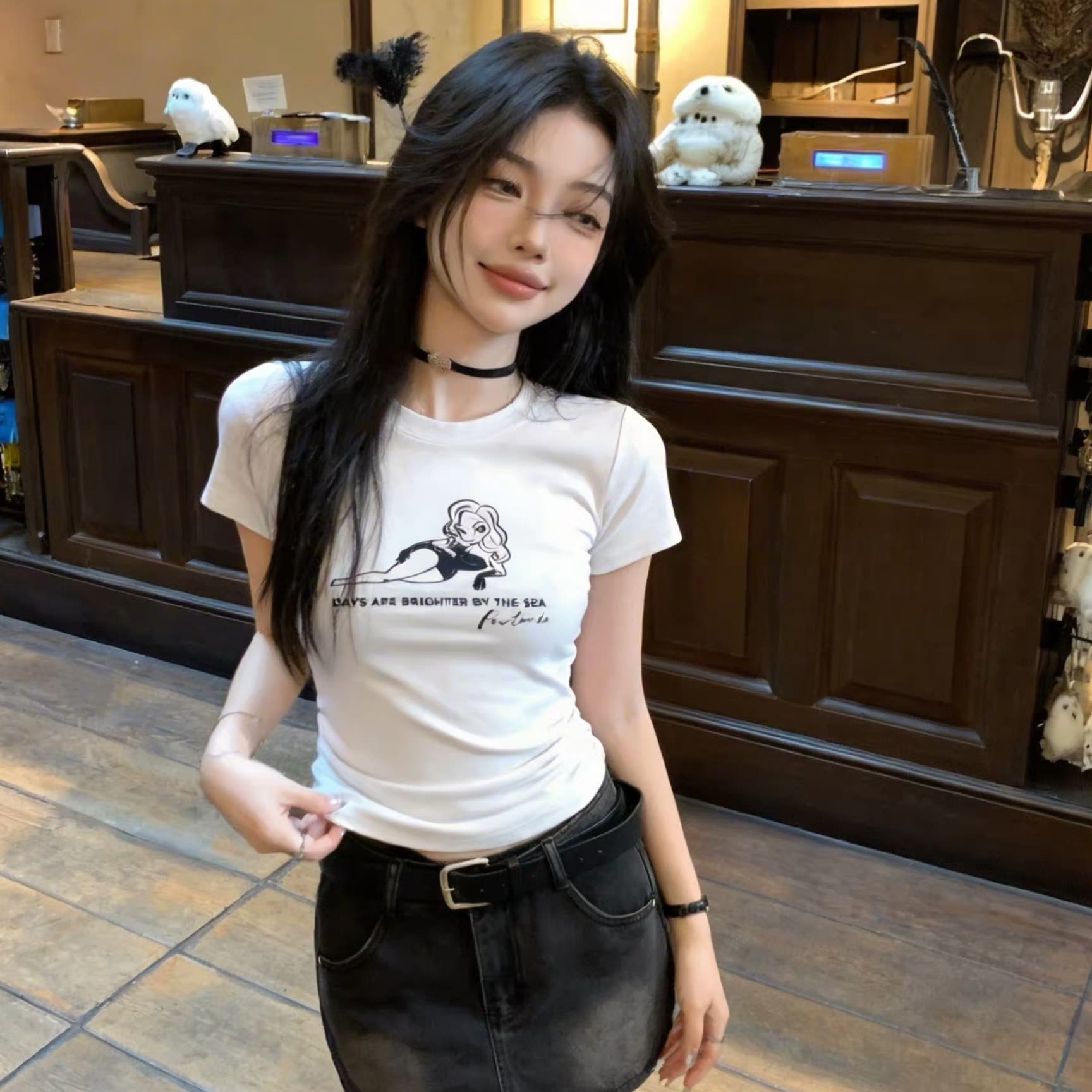 40 220 그램 빗질하다 92 면 8 암모니아 Lun 이후 패키지 칼라 몸매 가꾸기 슬림해 보이는 긍정적 인 어깨 반팔 티셔츠 여성