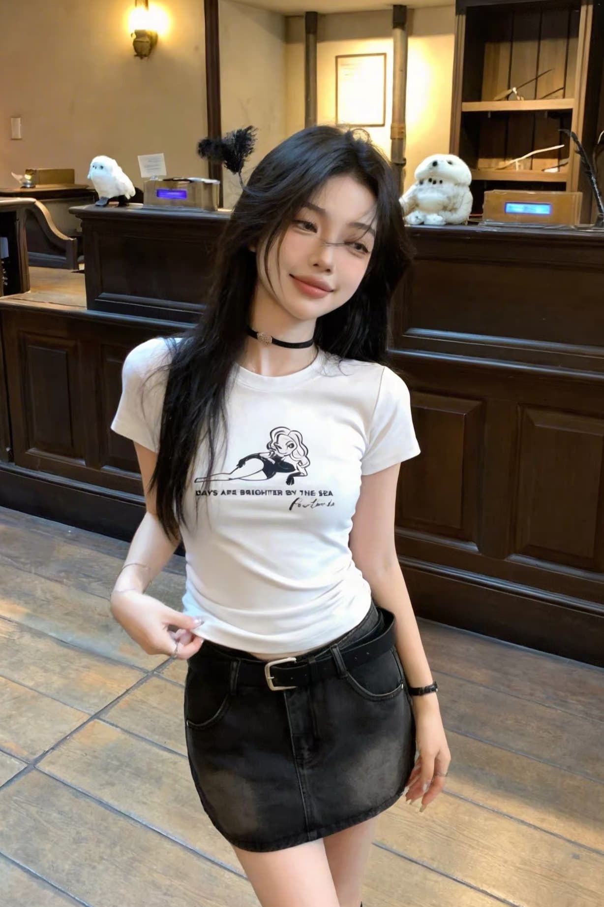 40 220 그램 빗질하다 92 면 8 암모니아 Lun 이후 패키지 칼라 몸매 가꾸기 슬림해 보이는 긍정적 인 어깨 반팔 티셔츠 여성 이미지 6