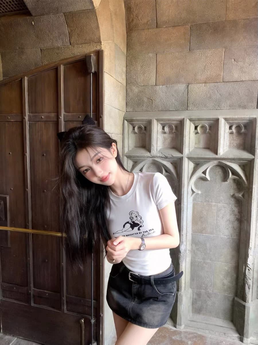 40 220 그램 빗질하다 92 면 8 암모니아 Lun 이후 패키지 칼라 몸매 가꾸기 슬림해 보이는 긍정적 인 어깨 반팔 티셔츠 여성 상세 이미지 3