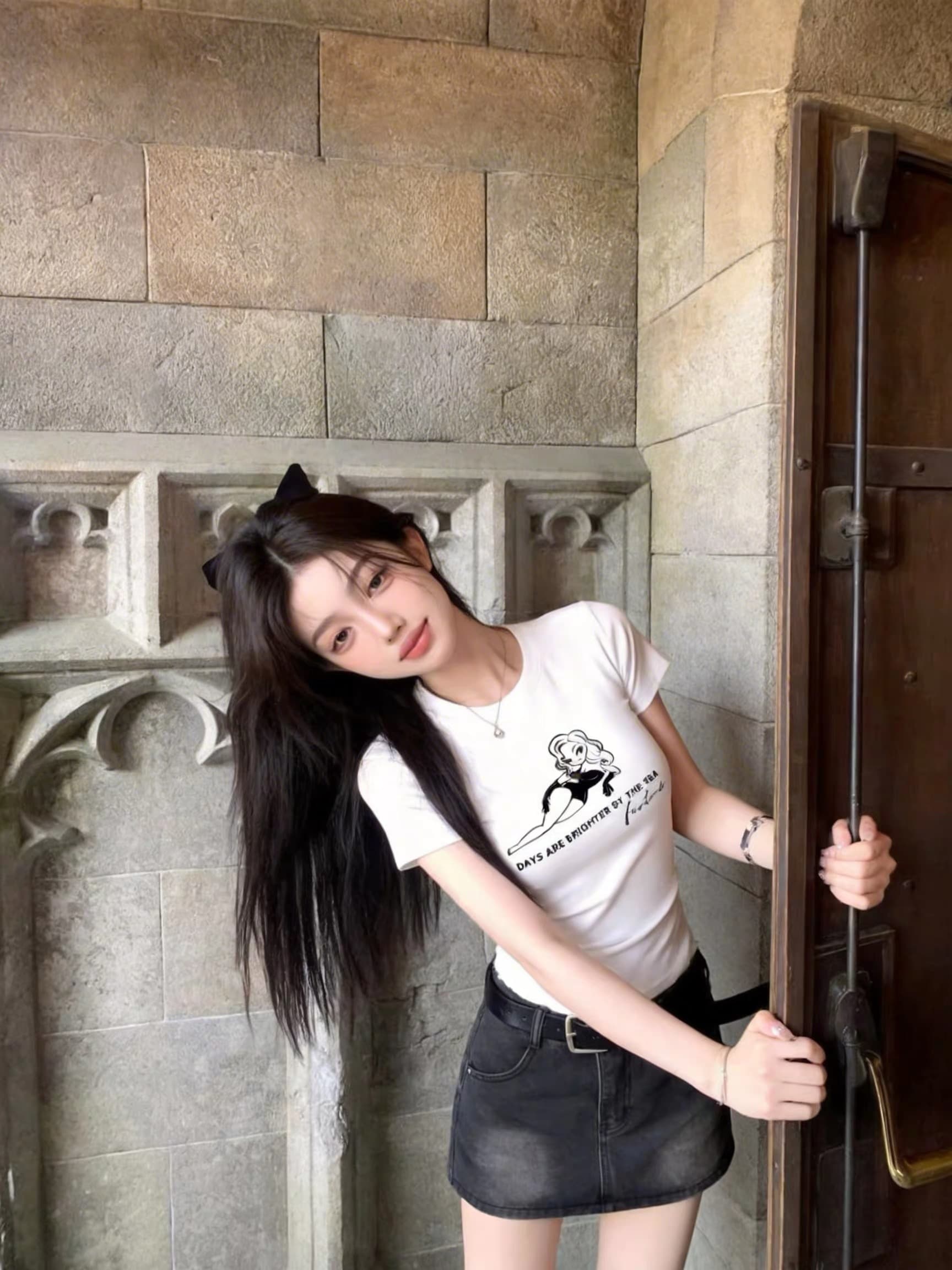 40 220 그램 빗질하다 92 면 8 암모니아 Lun 이후 패키지 칼라 몸매 가꾸기 슬림해 보이는 긍정적 인 어깨 반팔 티셔츠 여성 상세 이미지 4