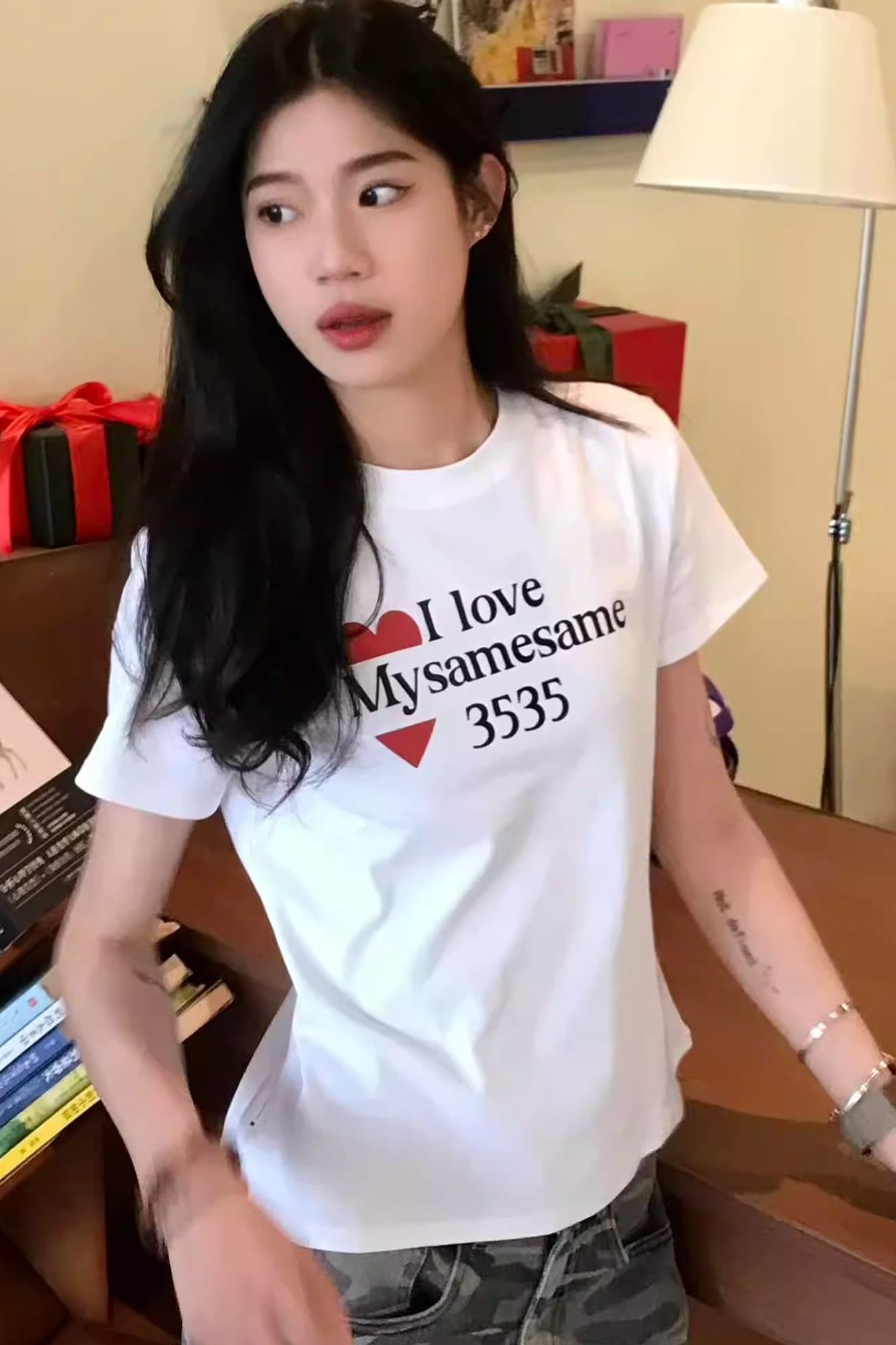 40 220 그램 빗질하다 92 면 8 암모니아 Lun 이후 패키지 칼라 몸매 가꾸기 슬림해 보이는 긍정적 인 어깨 반팔 티셔츠 여성 이미지 6