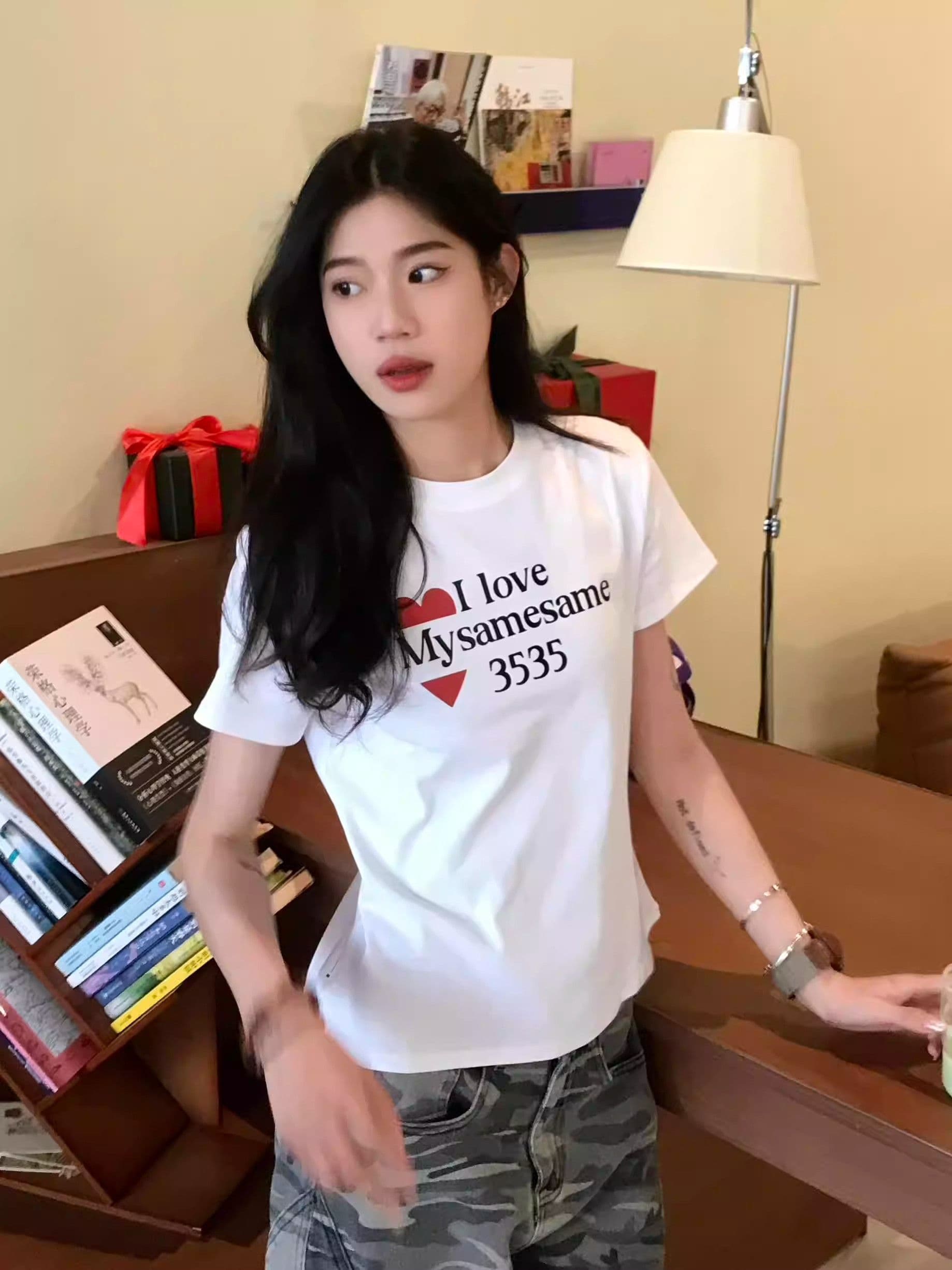 40 220 그램 빗질하다 92 면 8 암모니아 Lun 이후 패키지 칼라 몸매 가꾸기 슬림해 보이는 긍정적 인 어깨 반팔 티셔츠 여성 상세 이미지 2
