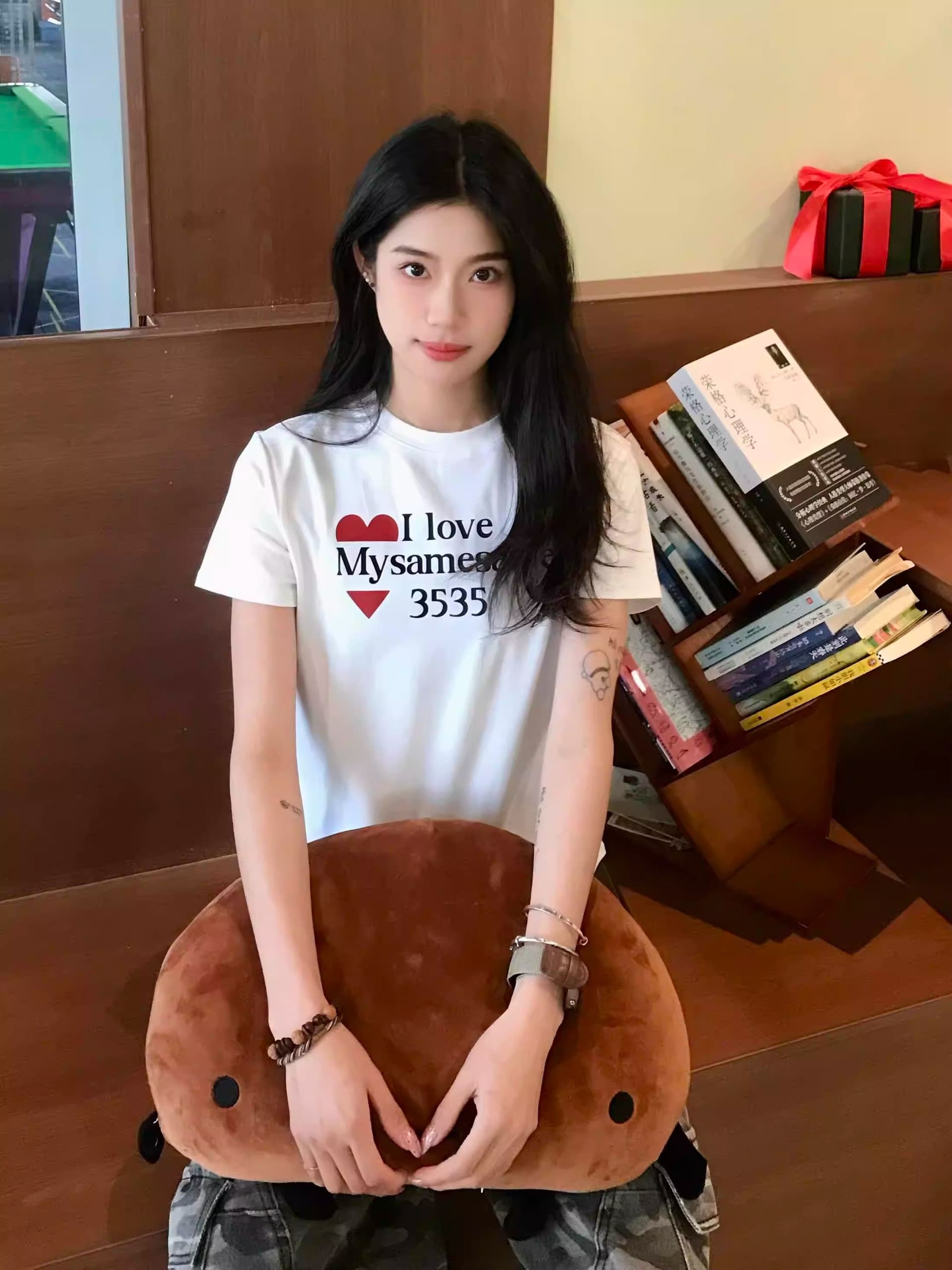 40 220 그램 빗질하다 92 면 8 암모니아 Lun 이후 패키지 칼라 몸매 가꾸기 슬림해 보이는 긍정적 인 어깨 반팔 티셔츠 여성 상세 이미지 6