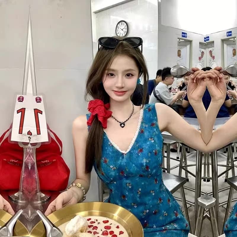 프랑스식 품격 꽃무늬 여성 드레스 여름 작은 키 패션 외국 가스 연령 감소 레트로 쉬폰 조끼 치마 이미지 3