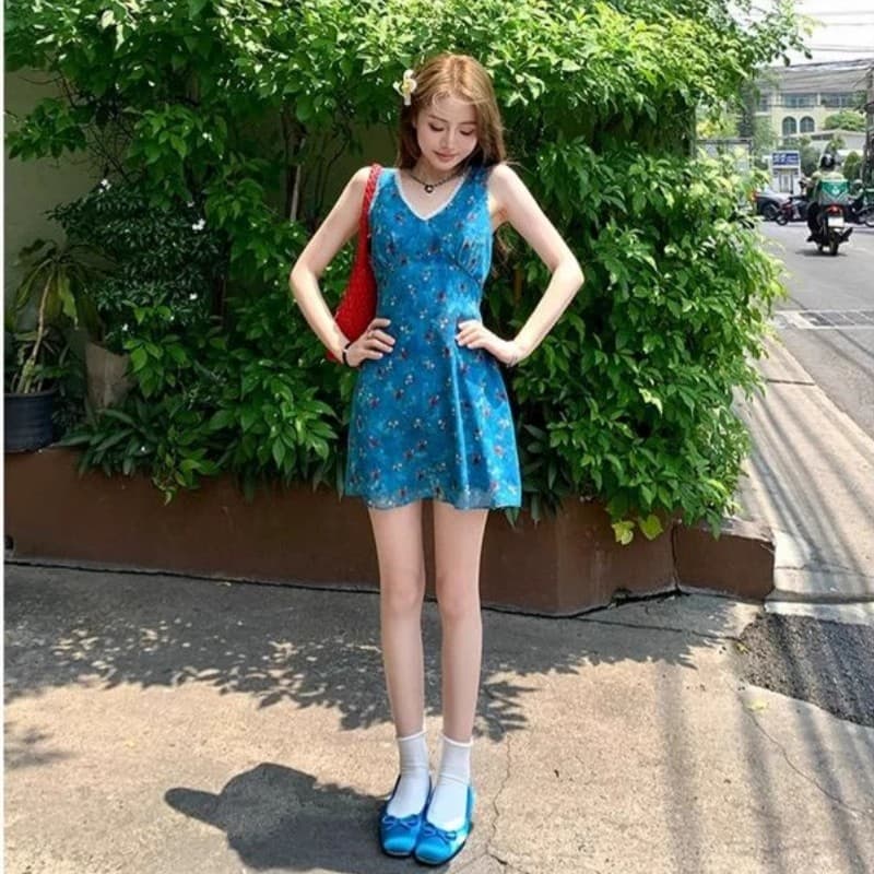 프랑스식 품격 꽃무늬 여성 드레스 여름 작은 키 패션 외국 가스 연령 감소 레트로 쉬폰 조끼 치마 상세 이미지 7