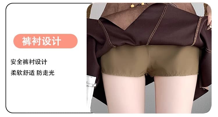 있음 안전 바지 경기 허리 이전 장신구 스웨이드 원단 반신 스커트 여성 봄 여름 새로운 개성 벨트 하이웨이스트 미니 스커트 상세 이미지 9
