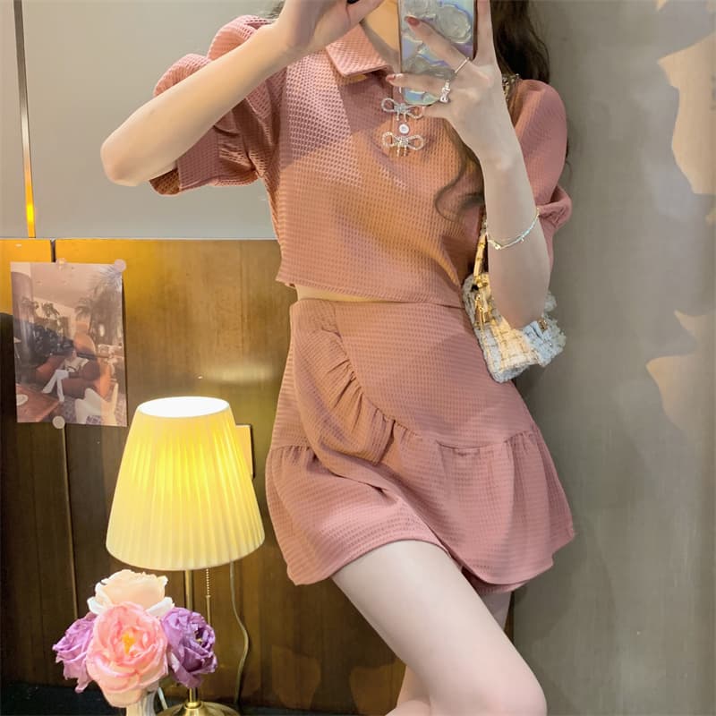 로얄 자매 빛 요리 한 바람 세트 드레스 여성 여름 고급 센스 작은 샤넬 스타일 패션 프릴 한 마디 미니 스커트 투피스 세트 외국 가스 상세 이미지 14