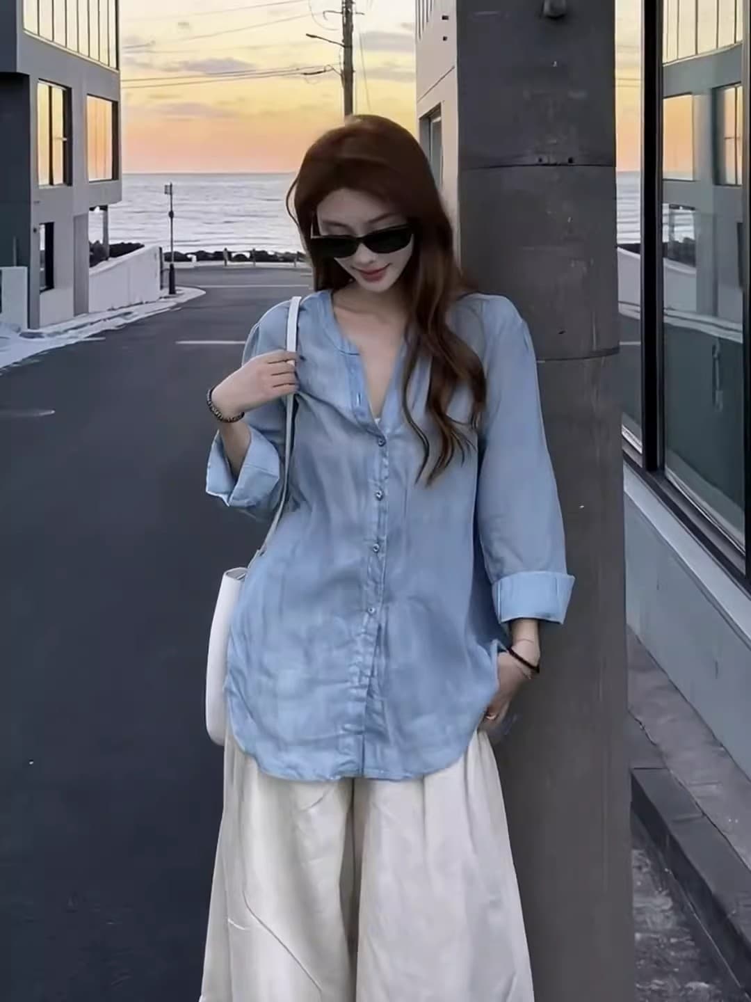 돈 바람 느슨함 센스 파란색 아마 자외선 차단 여성 셔츠 여름 얇고 가벼운 착용 가져 가라. 캐주얼 레트로 셔츠 라미 맨위 상세 이미지 3