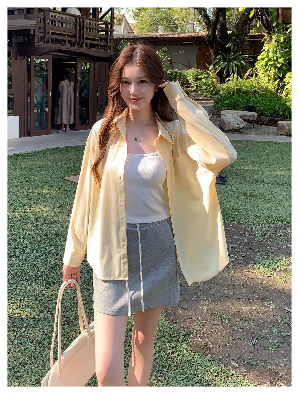 한 부서 고급 센스 새로운 스택 착용 격자 무늬 셔츠 여성 긴 소매 자외선 차단 느긋한 바람 외출용 편안함 다용도 셔츠 상세 이미지 1