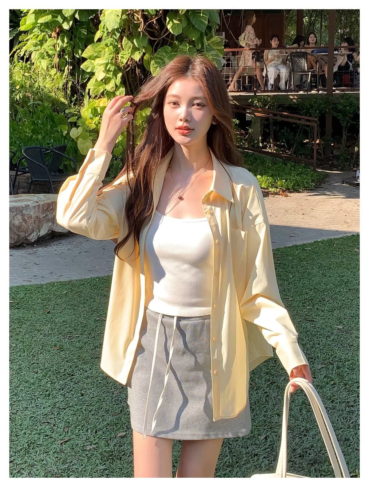 한 부서 고급 센스 새로운 스택 착용 격자 무늬 셔츠 여성 긴 소매 자외선 차단 느긋한 바람 외출용 편안함 다용도 셔츠 상세 이미지 3