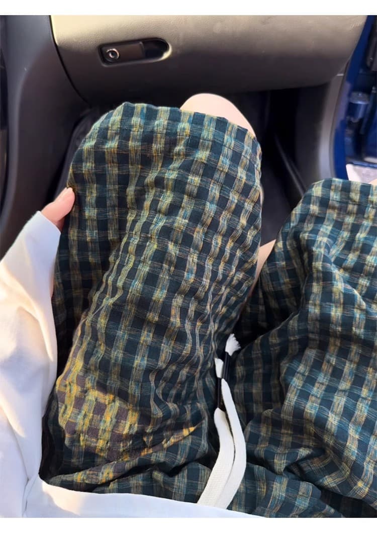 이후 주머니 3 차원 허리 Seersucker 운동 반바지 여름 얼음 실크 속도 건조한 체크무늬 오부 바지 아메리칸 캐주얼 바지 이미지 2