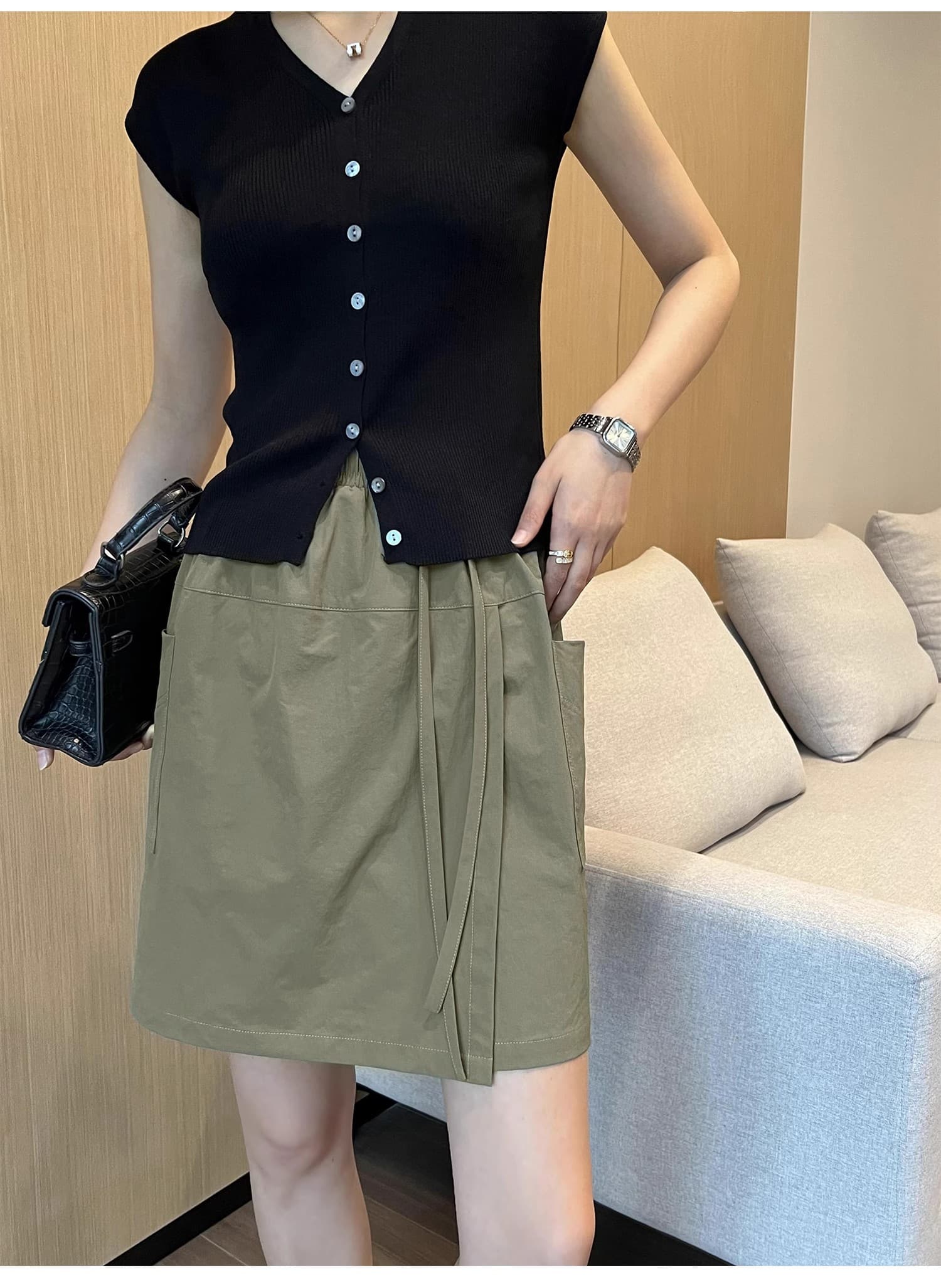 3 차원 허리 아메리칸 워크웨어 미니 스커트 여성 여름 새로운 속도 건조한 하이웨이스트 A라인 스커트 반신 치마바지 대외 무역 폭발 상세 이미지 12