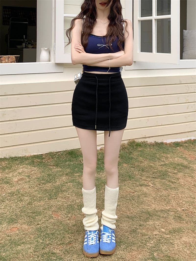 여름 미니 스커트 캐주얼 운동 바지 펌프 로프 미니 스커트 다용도 A라인 스커트 슬림해 보이는 타이트 스커트 반신 스커트 네리 상세 이미지 18