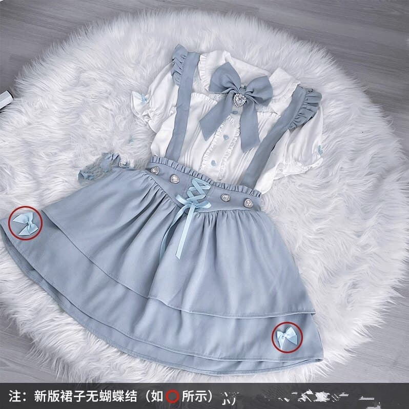 수색 시스템 새싹 서비스 천사 경계 쿠마 대량 생산 종류 여성 레이스 반팔 셔츠 슬립 반신 치마 세트 이미지 2