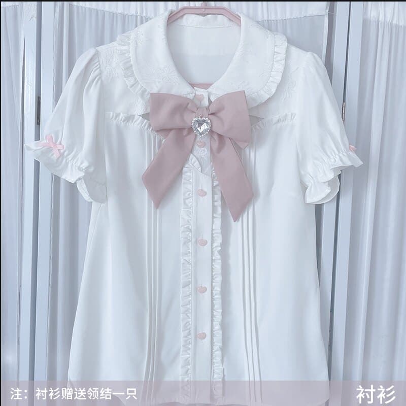 수색 시스템 새싹 서비스 천사 경계 쿠마 대량 생산 종류 여성 레이스 반팔 셔츠 슬립 반신 치마 세트 이미지 4