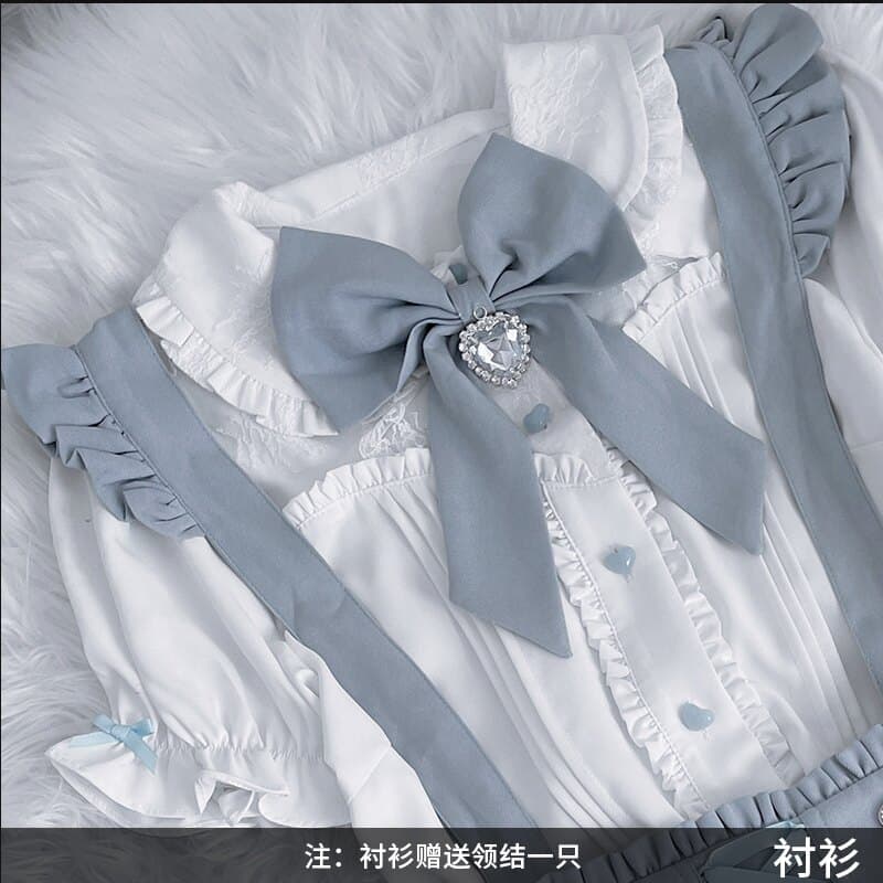 수색 시스템 새싹 서비스 천사 경계 쿠마 대량 생산 종류 여성 레이스 반팔 셔츠 슬립 반신 치마 세트 상세 이미지 3