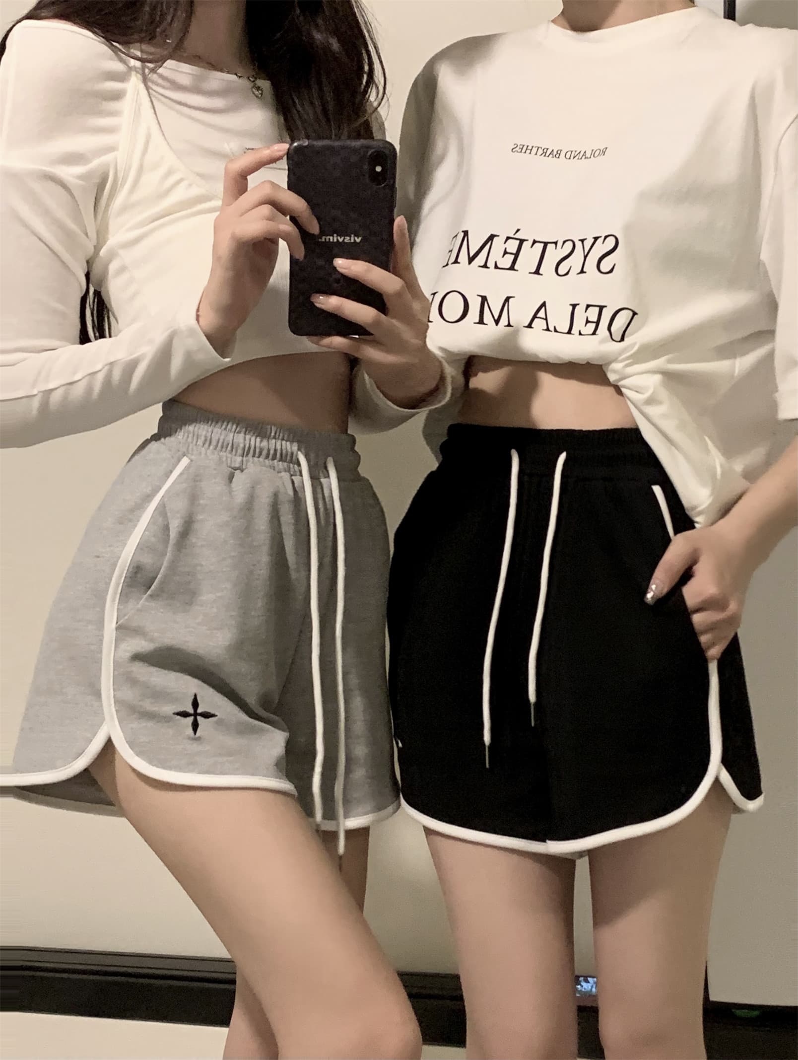 아메리칸 허리밴드 캐주얼 한 마디 넓은 다리 핫 바지 웨이 바지 운동 외출용 반바지 여성 루즈핏 자수 슬림해 보이는 패션 상세 이미지 11