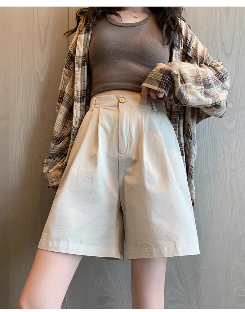면 100% 테두리 빅 사이즈 워크웨어 반바지 여성 여름 얇은 스타일 한 마디 넓은 다리 루즈핏 지방 mm 캐주얼 오부 바지 아메리칸 상세 이미지 15
