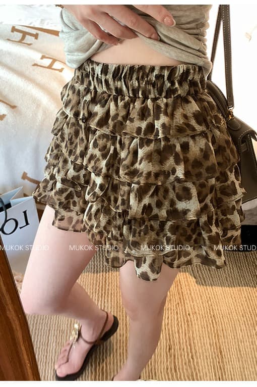 레오파드 무늬 프릴 케이크 반신 스커트 여성 여름 아메리칸 핫걸 바람 하이웨이스트 한 마디 미니 스커트 작은 키 연령 감소 다용도 이미지 6