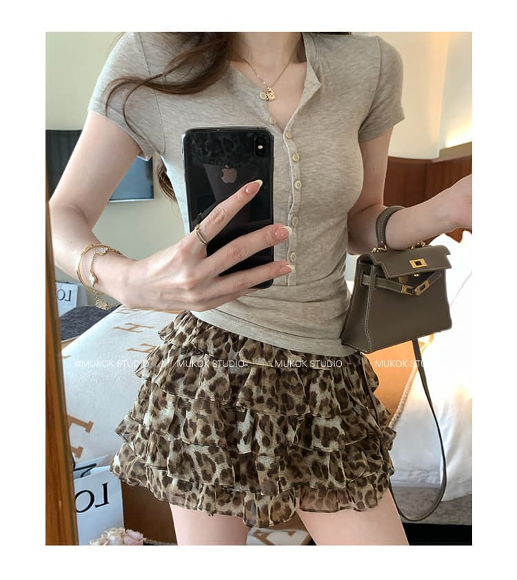 레오파드 무늬 프릴 케이크 반신 스커트 여성 여름 아메리칸 핫걸 바람 하이웨이스트 한 마디 미니 스커트 작은 키 연령 감소 다용도 상세 이미지 11