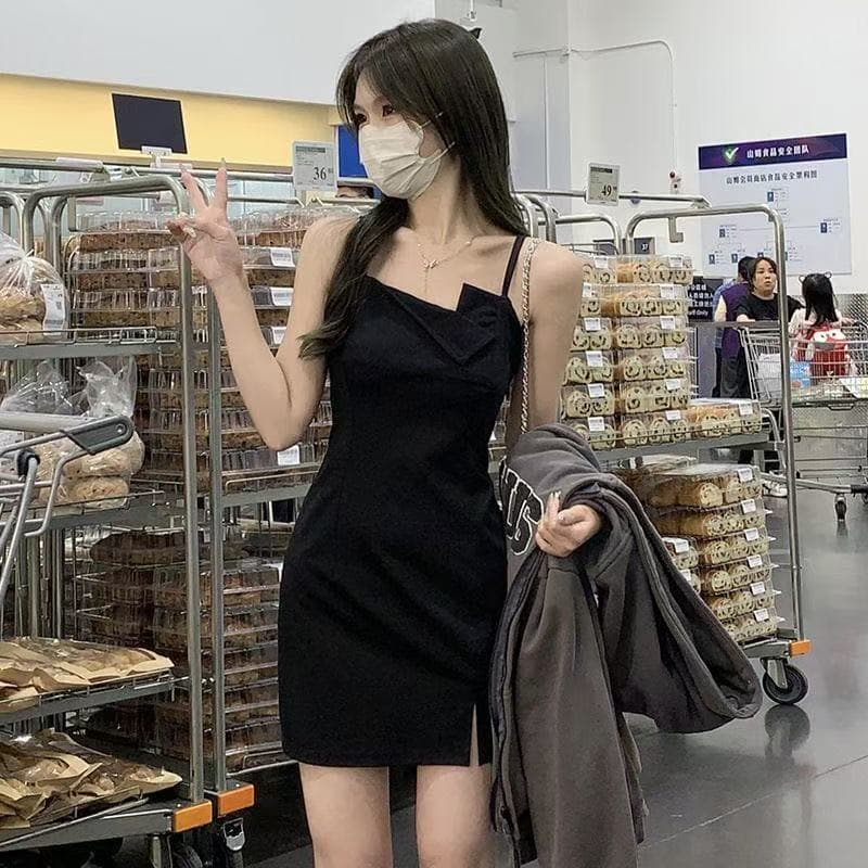 미니 스커트 드레스 작은 검은 드레스 슬립 패키지 치마 작은 키 슬림해 보이는 여름 검정색 엉덩이 치마 핫걸 섹시함 패션 이미지 5