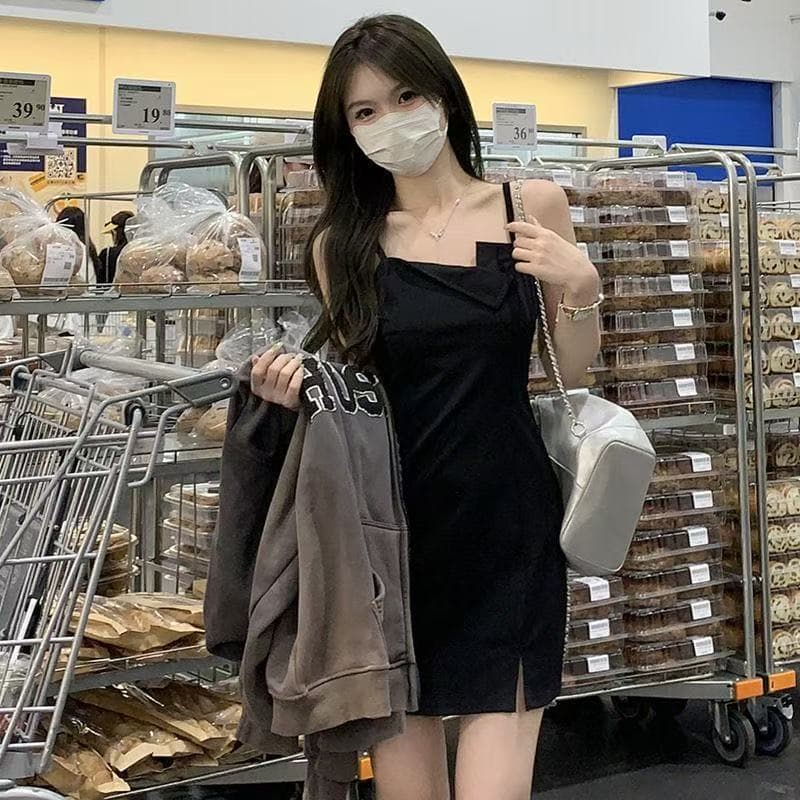 미니 스커트 드레스 작은 검은 드레스 슬립 패키지 치마 작은 키 슬림해 보이는 여름 검정색 엉덩이 치마 핫걸 섹시함 패션 상세 이미지 3