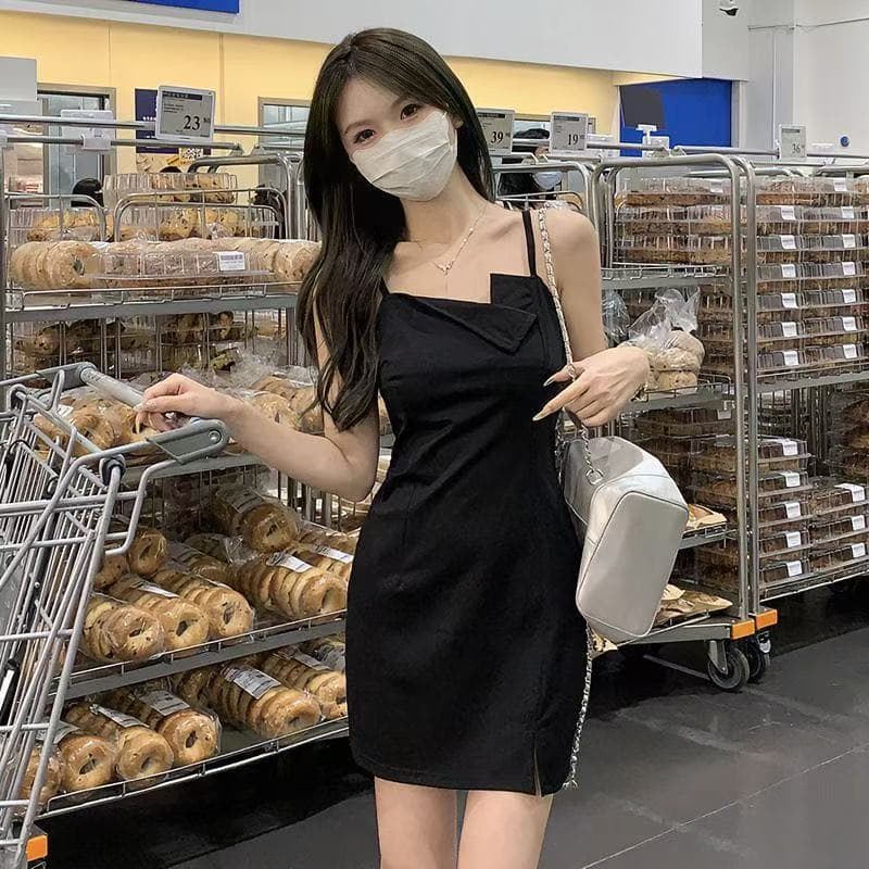 미니 스커트 드레스 작은 검은 드레스 슬립 패키지 치마 작은 키 슬림해 보이는 여름 검정색 엉덩이 치마 핫걸 섹시함 패션 상세 이미지 5