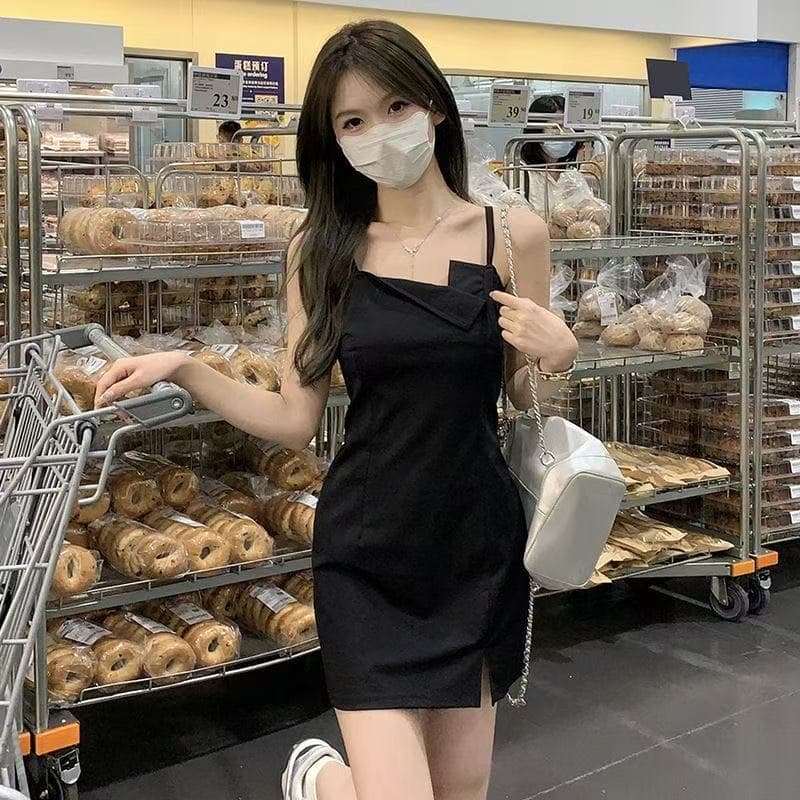 미니 스커트 드레스 작은 검은 드레스 슬립 패키지 치마 작은 키 슬림해 보이는 여름 검정색 엉덩이 치마 핫걸 섹시함 패션 상세 이미지 6
