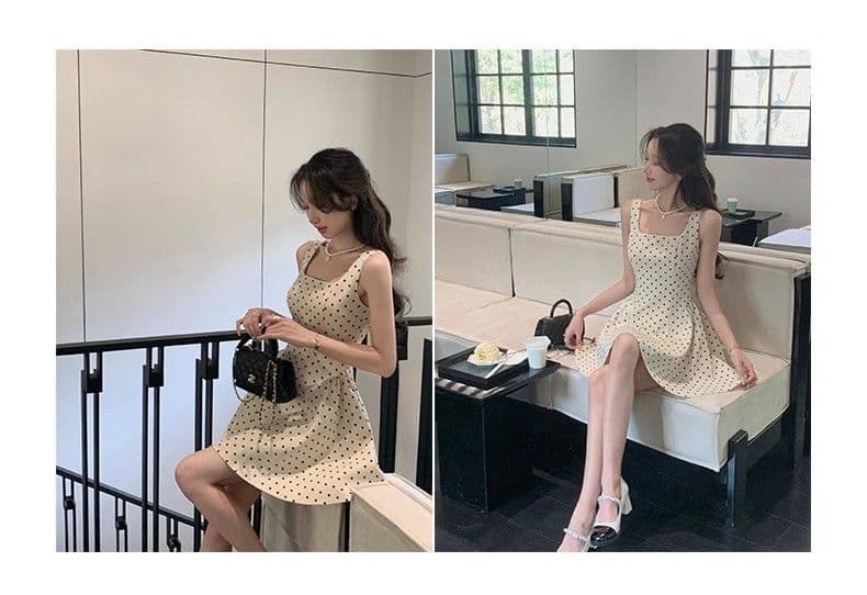 프랑스식 광장 칼라 도트 무늬 슬립 여성 드레스 2026 자이언트 잘 생긴 여름 품격 허리 수축 슬림해 보이는 퍼프 미니 스커트 상세 이미지 7