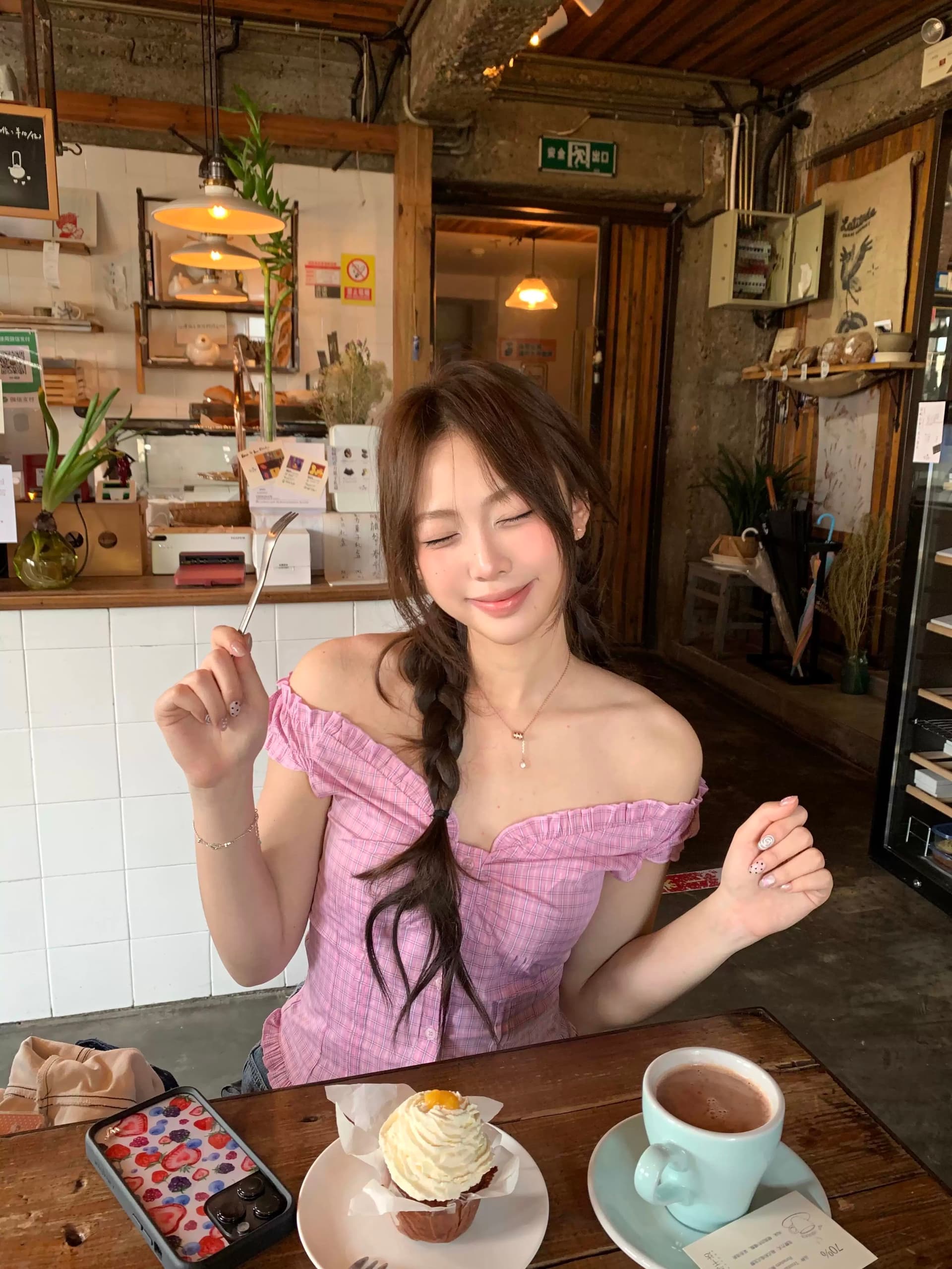 미친 하트 비트 체크무늬 오프숄더 둘 착용 오프숄더 순수한 욕망 달콤한 매운맛 레트로 셔츠 핫걸 체크무늬 맨위 여성 여름 상세 이미지 5