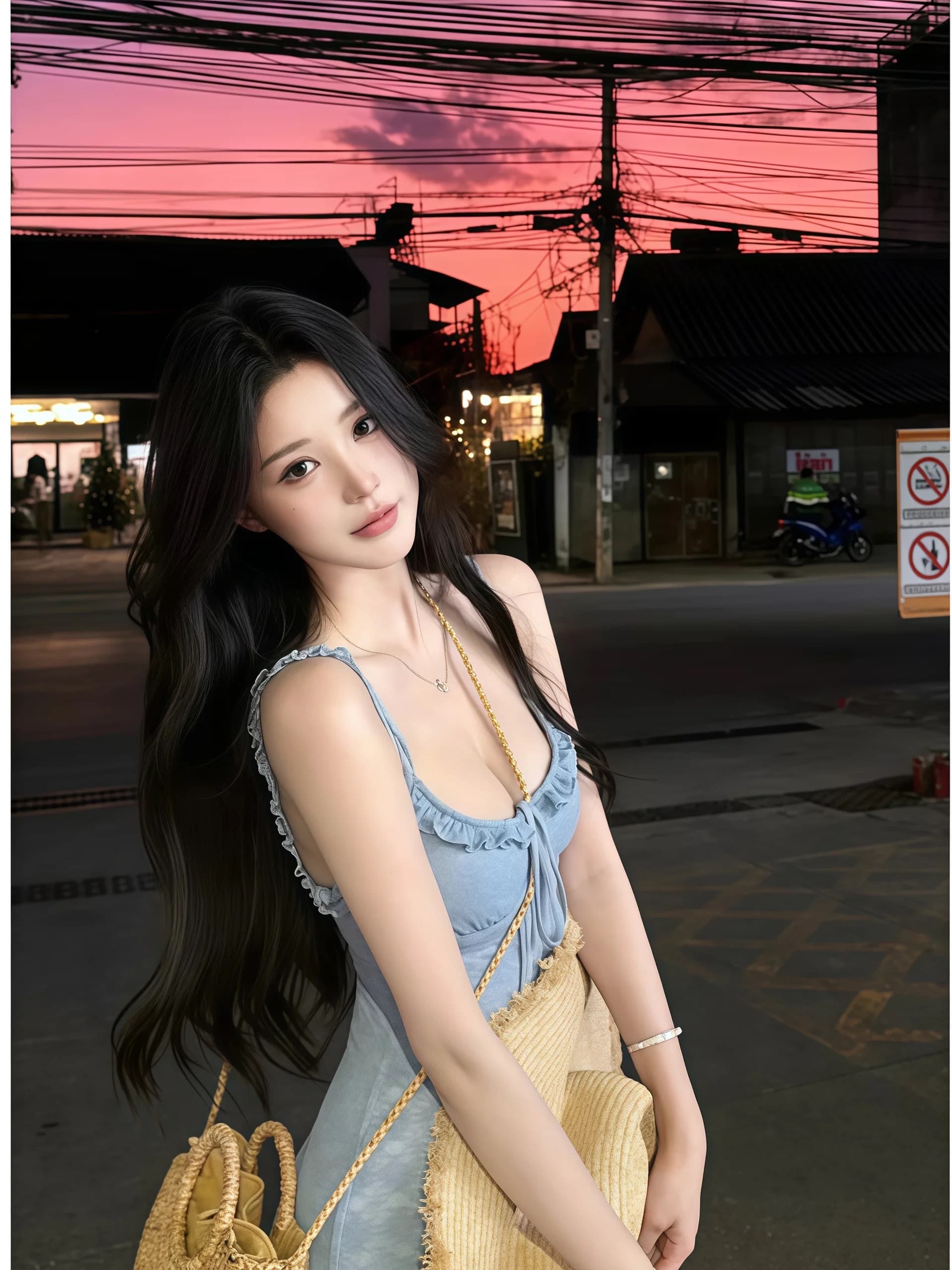 프랑스식 파란색 슬립 드레스 아이들 여름 2026 새로운 해변가 휴가 특별 아름다운 꼬집기 허리 타이트 스커트 이미지 4