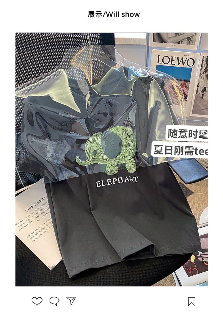 한국 스타일 새로운 프린트 만화 코끼리 루즈핏 반팔 티셔츠 여성 패션 다용도 맨위 한 싱글 대외 무역 국경 간 폭발 상세 이미지 10