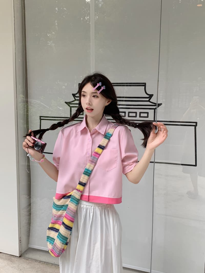 미니멀리즘 말 카드 용 색상 시스템 패치워크 단색 쇼트 스타일 여성 셔츠 2026 여름 Chic 다용도 루즈핏 반팔 맨위 상세 이미지 14