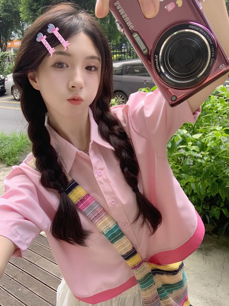 미니멀리즘 말 카드 용 색상 시스템 패치워크 단색 쇼트 스타일 여성 셔츠 2026 여름 Chic 다용도 루즈핏 반팔 맨위 상세 이미지 19