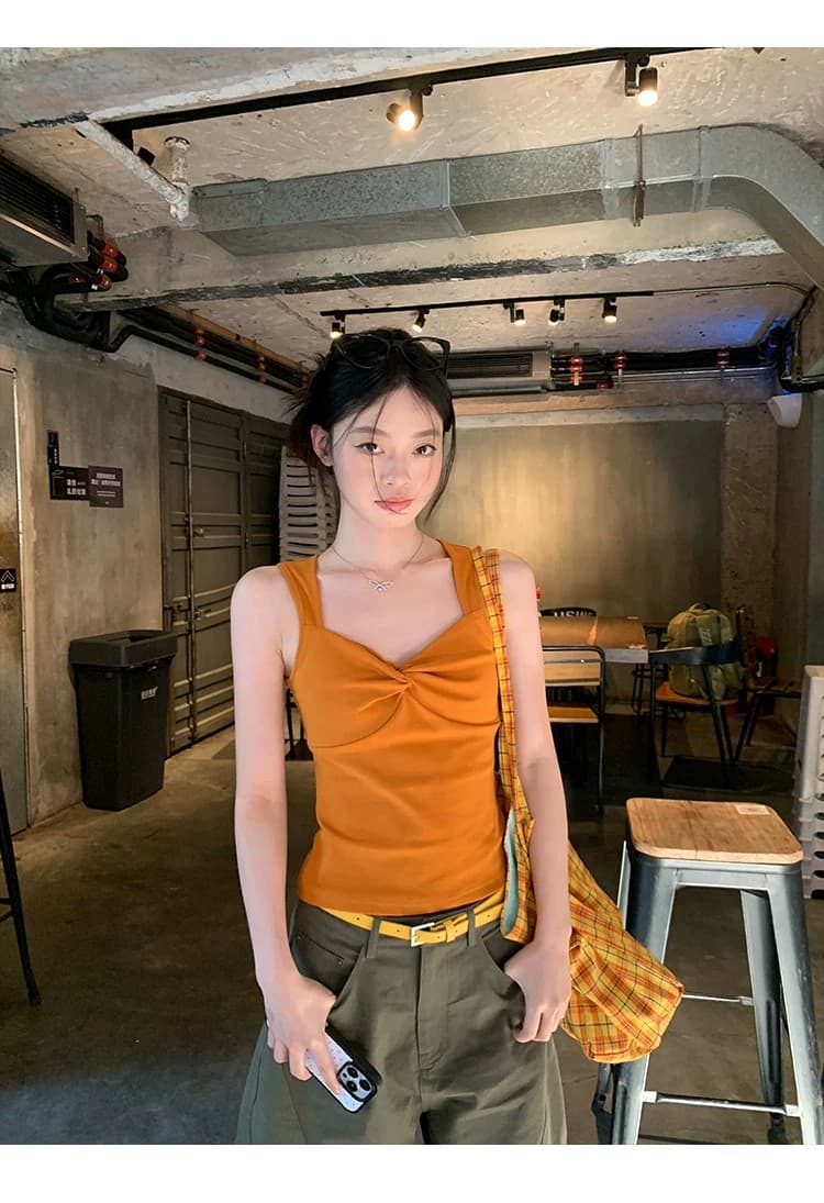 한 부서 핫걸 바람 긍정적 인 빨간색 비틀림 캐미솔 여름 몸매 가꾸기 슬림해 보이는 외출용 인사이드 가져 가라. 민소매 순수한 욕망 맨위 상세 이미지 7