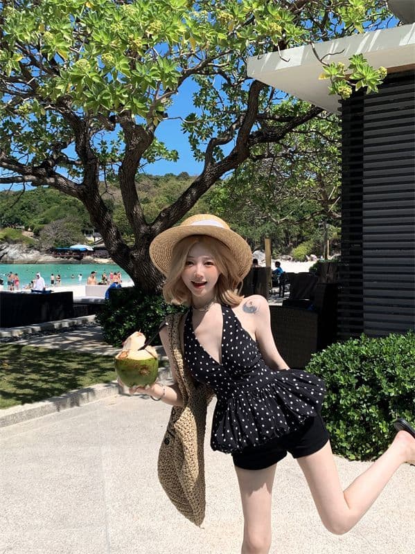 명중 가져 가라. 달콤한 스타일 검정색 도트 무늬 행침 목 V넥 조끼 여름 디자인 센스 작은 대중 몸매 가꾸기 Chic 맨위 상세 이미지 3