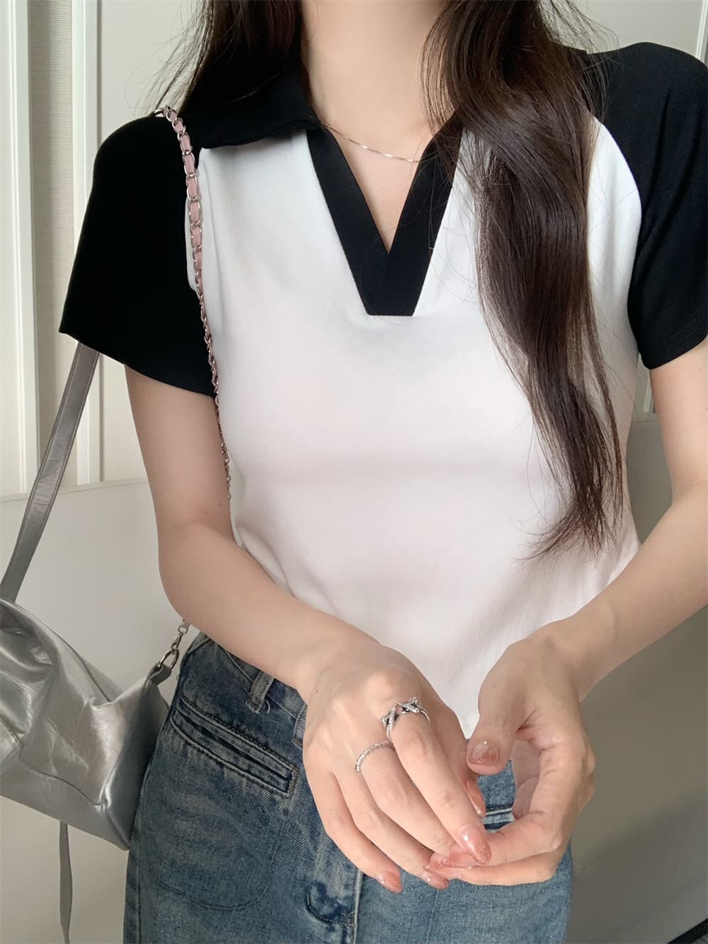 실사 정가 40 순면 210 그램 92 면 8 암모니아 Lun 반팔 티셔츠 여성 POLO 칼라 상세 이미지 13