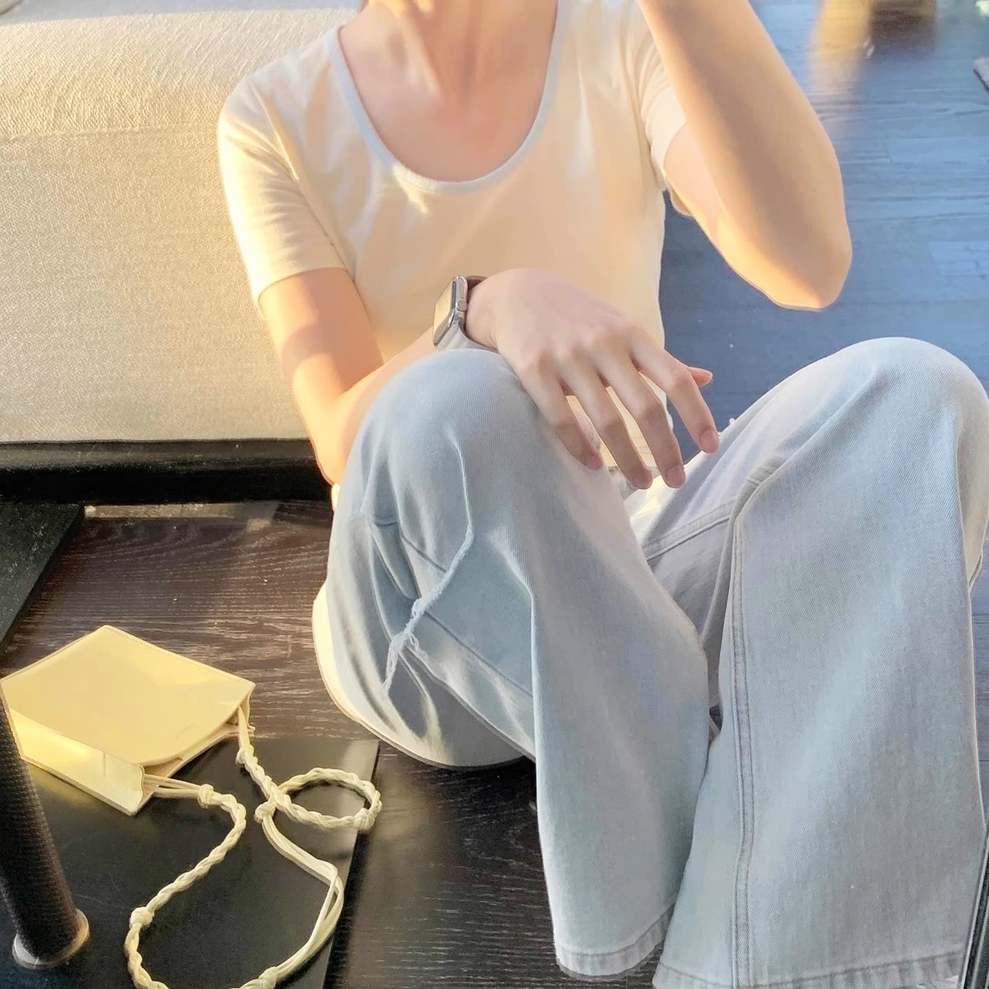 경관 그림 40 순면 210 그램 92 면 8 암모니아 Lun 2026 여름 드레스 반팔 티셔츠 여성 배색 이미지 4