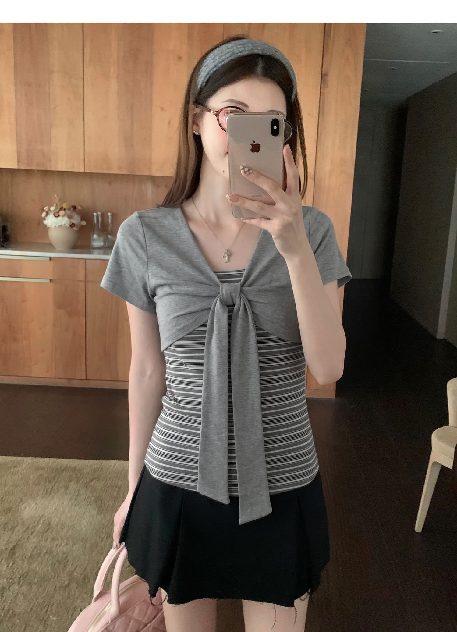아메리칸 핫걸 바람 스트라이프 패치워크 페이크 레이어드 스트랩 긍정적 인 어깨 반팔 티셔츠 여성 여름 몸매 가꾸기 쇼트 스타일 맨위 트렌디 상세 이미지 7