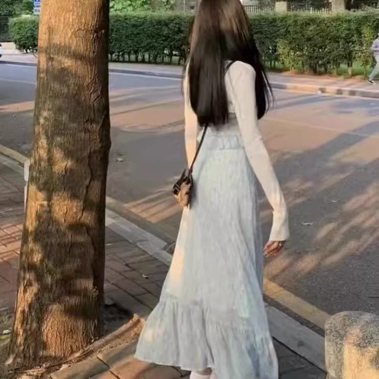 프랑스식 첫사랑 차 휴식 치마 근사한 요정 프릴 슬립 드레스 섹시함 트임 꽃무늬 롱 스커트 디자인 센스 상세 이미지 10