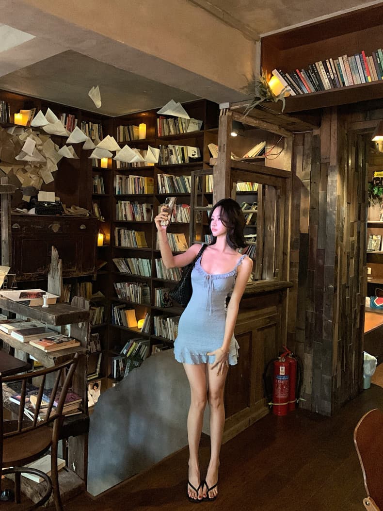 핫걸 바람 파란색 슬립 여성 드레스 여름 몸매 가꾸기 허리 수축 프릴 치마 순수한 욕망 타이트 타이트 스커트 미니 스커트 상세 이미지 9