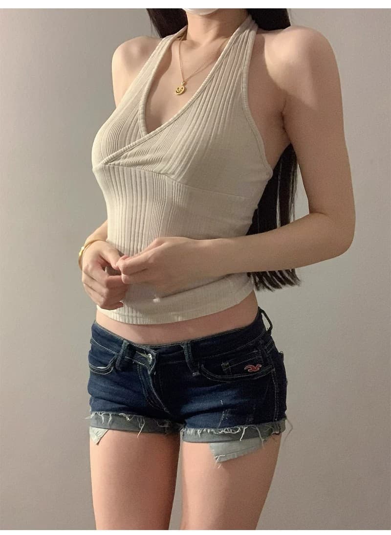 순수한 욕망 바람 행침 목 슬립 V넥 황색 조끼 여성 여름 핫걸 민소매 백리스 맨위 상세 이미지 3