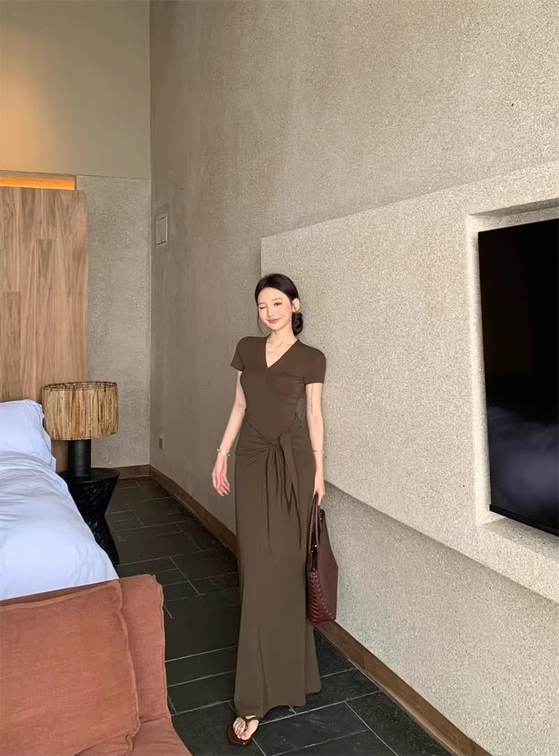 작은 대중 디자인 센스 핫걸 검정색 오프숄더 행침 목 반팔 여성 드레스 여름 계절 오프숄더 타이트 스커트 짧은 치마 상세 이미지 8