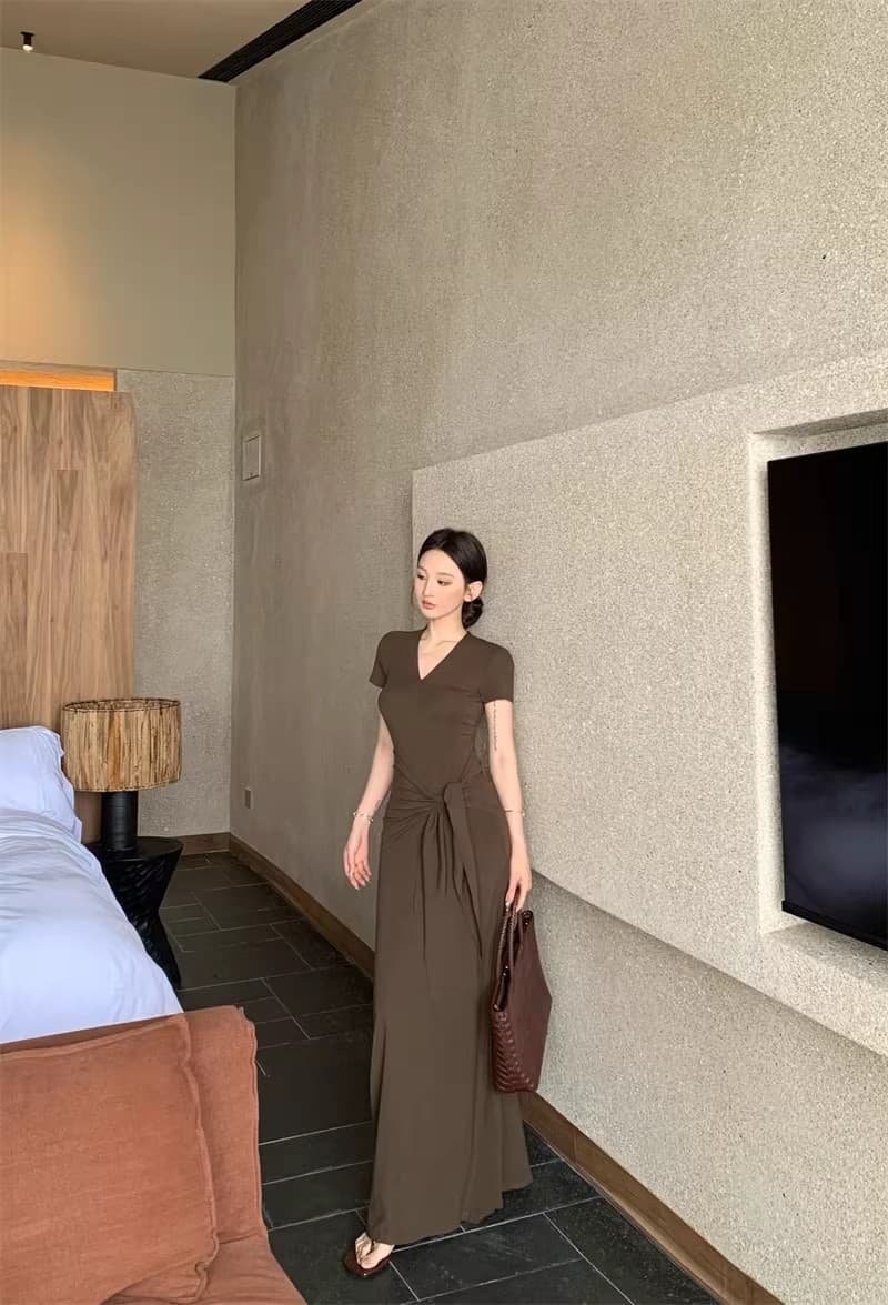 작은 대중 디자인 센스 핫걸 검정색 오프숄더 행침 목 반팔 여성 드레스 여름 계절 오프숄더 타이트 스커트 짧은 치마 상세 이미지 11