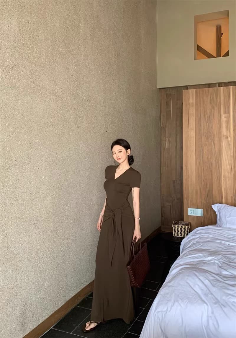 작은 대중 디자인 센스 핫걸 검정색 오프숄더 행침 목 반팔 여성 드레스 여름 계절 오프숄더 타이트 스커트 짧은 치마 상세 이미지 12