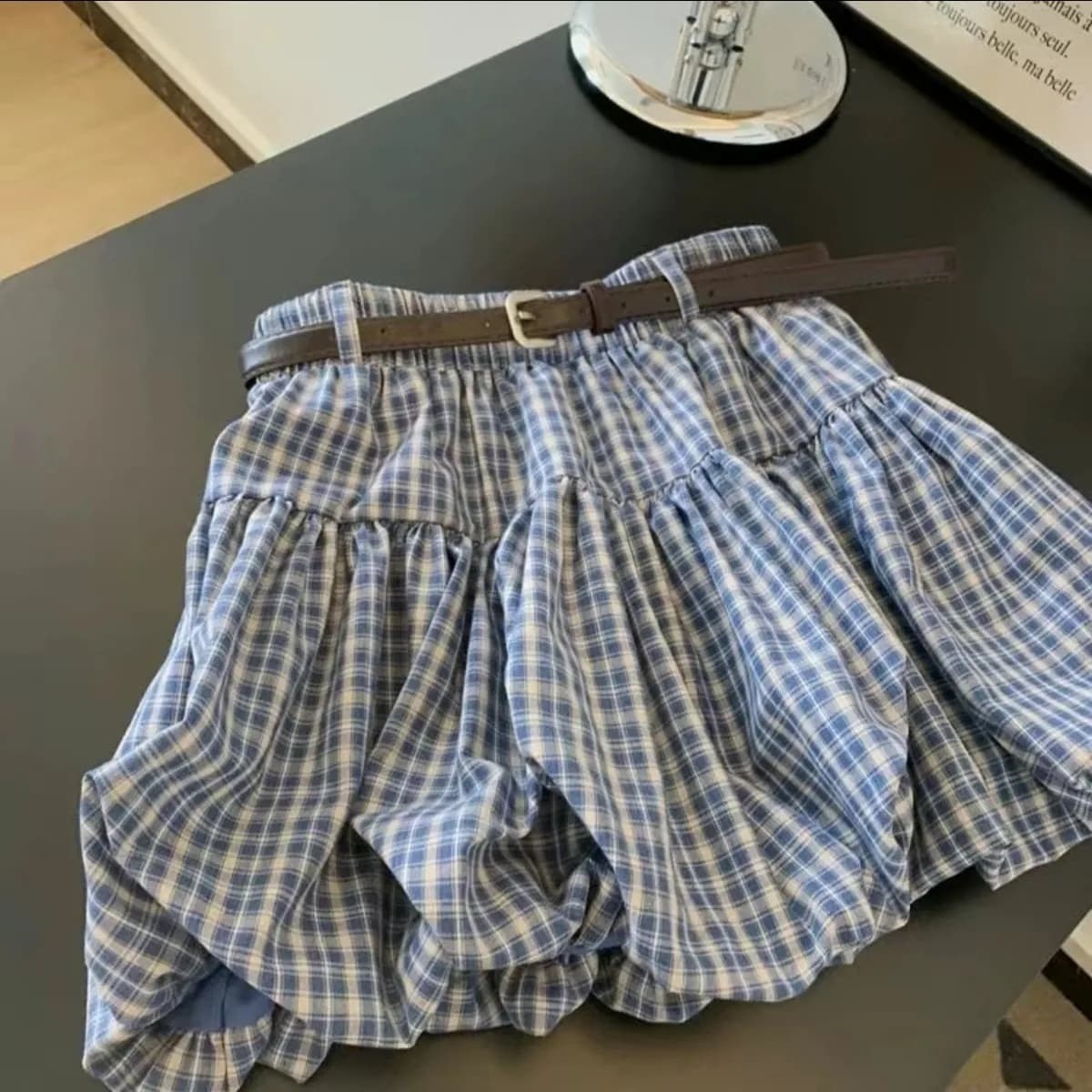 고급 센스 파란색 체크무늬 꽃밭 표지 고기 한 마디 미니 스커트 작은 키 슬림해 보이는 반신 스커트 아이들 2026 새로운 여름 이미지 5