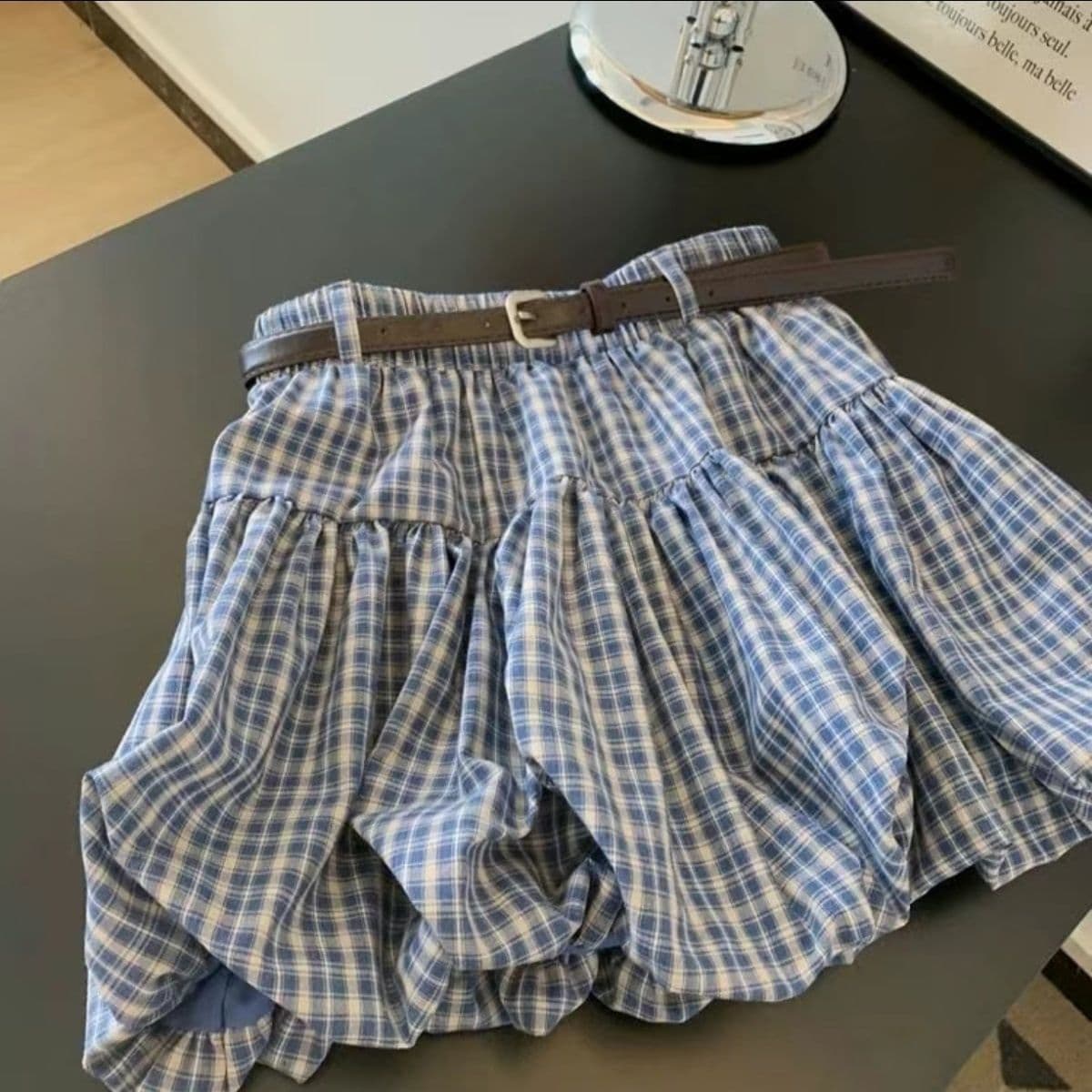 고급 센스 파란색 체크무늬 꽃밭 표지 고기 한 마디 미니 스커트 작은 키 슬림해 보이는 반신 스커트 아이들 2026 새로운 여름 상세 이미지 6