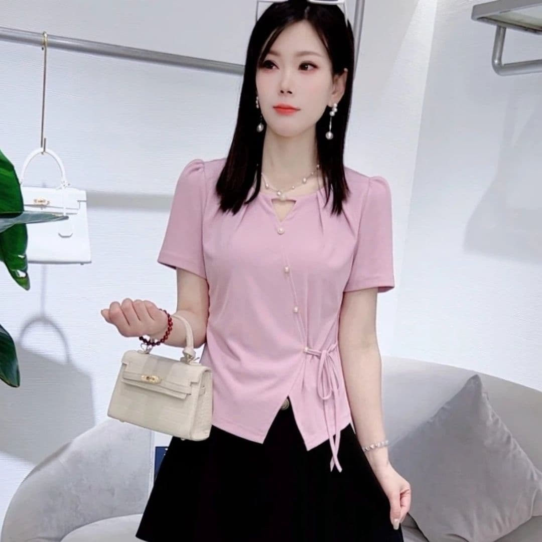 40 92 면 반팔 티셔츠 여성 여름 새로운 불규칙 연령 감소 디스플레이 얇은 다용도 외국 가스 맨위 빅 사이즈 이미지 2