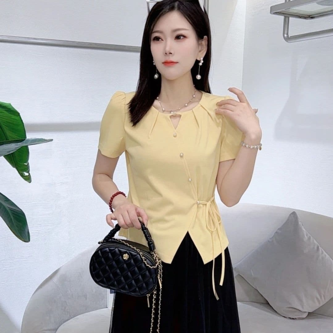 40 92 면 반팔 티셔츠 여성 여름 새로운 불규칙 연령 감소 디스플레이 얇은 다용도 외국 가스 맨위 빅 사이즈 상세 이미지 2